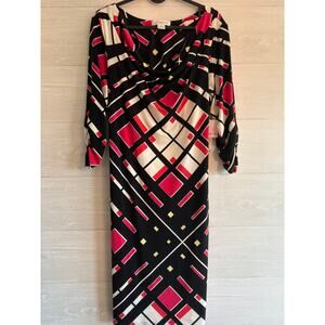 Liz Claiborne Black, Red, Cream Geometric Midi Dress